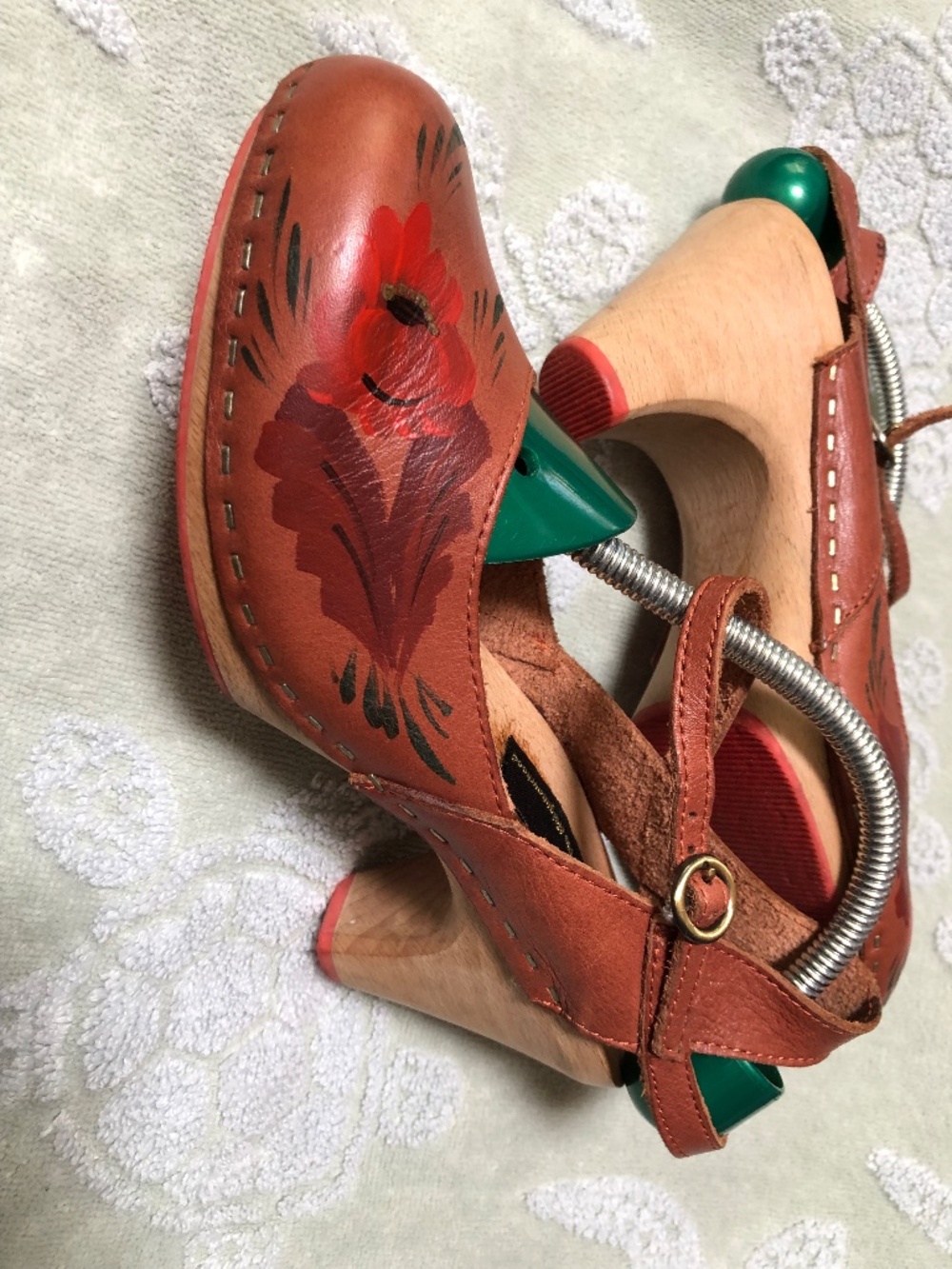 Hand painted leather clogs